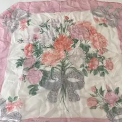 LANVINスカーフ 花束柄 ピンク シルク 約82cm×82cm