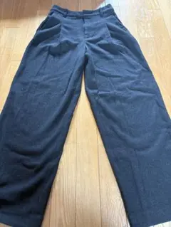 黒ワイドパンツ ウール混紡