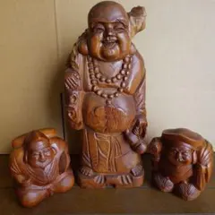 木彫り 布袋様 恵比寿様 大黒様 置物 3体セット