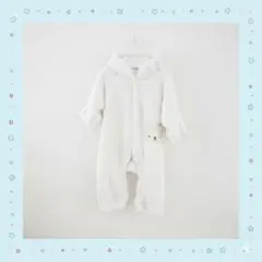 【数回着用】美品✨くま耳もこもこカバーオール 50-70cm あったか冬用　白