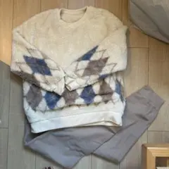 アーガイル柄フリーススウェット L.XL