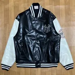 90s MLB ニューヨークヤンキース レザースタジャン ブラック デカロゴ GⅢ MLB ヤンキース レザー スタジャン デカロゴ 革ジャン
