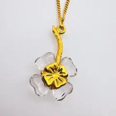 【SWAROVSKI】ゴールド フラワー クリアストーン ネックレス 53cm