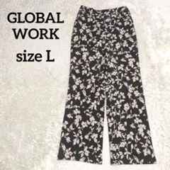 グローバルワーク ストレッチ カジュアルパンツ L 花柄 フレア