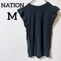NATION 【M】ブラック フリル ノースリーブ Tシャツ シンプル 黒