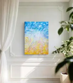 油彩画 原画 海と波のゆらぎを表現した抽象画 キャンバス 油絵 現代