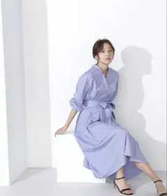 NATURAL BEAUTY BASIC イージーケアシャツワンピース ブルー
