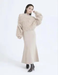 anauans オフショルレイヤードニットワンピース （BEIGE）