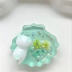 レジン ヘアゴム シェルと猫ちゃんフェイス クリアイエロー◡̈