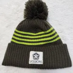 SESSIONS ポンポン付きニット帽 オリーブグリーン
