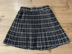 【美品】黒×白　チェック柄　プリーツスカート　150㎝
