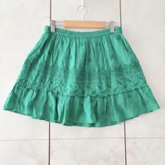 ローズバッド インド綿 ティアードスカート グリーン 刺繍　ONEのサムネイル