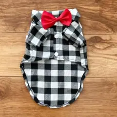 【犬猫服】チェック柄シャツ　2XL　白　ホワイト　おでかけ　撮影　春夏秋　お散歩