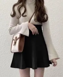 GRL ハイウエストフレアニットミニスカート Sサイズ ブラック cu385