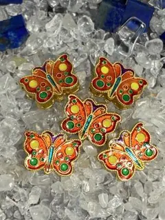 伝統工芸　チベット　七宝焼き　パーツ　ビーズ　５点セット　チョウ