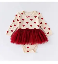 73cm【新品】ベビーチュールロンパース　ハート　フリル　韓国風　春夏　長袖