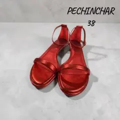 新品PECHINCHAR ペシンシャルサンダル メタリックレッドアンクル24cm