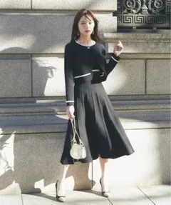 ニットプリーツワンピース カーディガン セット