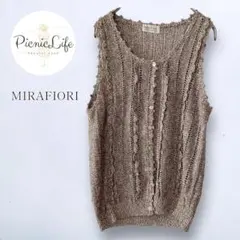 美品❤ 透かし編みニットベスト ノースリーブトップス 綿麻混 ジレ Uネック M