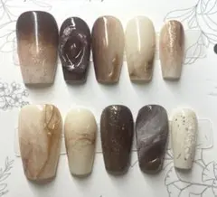 ブラウン系ネイルアートチップ　秋ニュアンス　サイズS