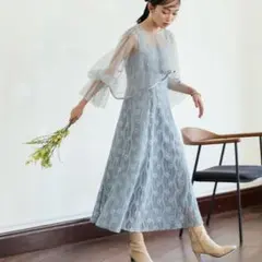 3Way】 Thevon ボレロレイヤーレースキャワンピース ドレス グリーン