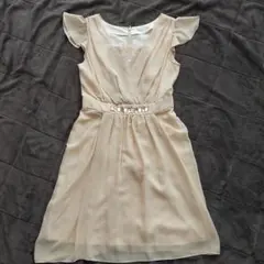 オペークドットクリップ　ワンピース　半袖　膝丈　36　パーティードレス　結婚式