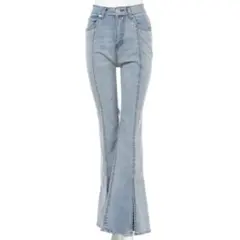 INGNI フロントスリットフレアデニムパンツ ブーツカットデニム ライトブルー