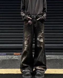 新品】メンズ y2k 00s opium パンツ ライトストーン フレアデニム
