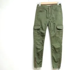 カーゴパンツ オリーブ色 サイドポケット付き 蛇柄　裾ジッパー　カジュアル　F