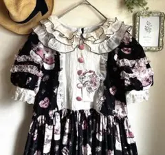 新品 タグ付き☆フリル　レース　猫　ロングワンピース　黒×ピンク　ガーリー