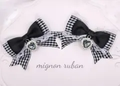 ヘアクリップリボン♡ ギンガムチェック ブラック黒 量産型 ロリィタ 地雷系