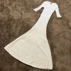 アニュアンス　バイカラーリブニットフレアワンピース　ロング　ストレッチ　五部袖