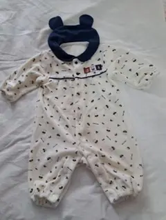 クマ柄ロンパース ネイビー襟