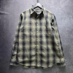 Ombre Shadow Plaid Shirt XL Beige Y2K