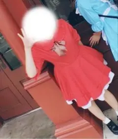 コスプレ衣装 メイド服 赤色 원피스 エプロン付き