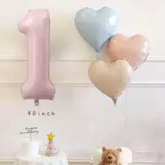バースデーパーティー飾り　ナンバーバルーン&ハート３個セット １歳 ２歳　３歳