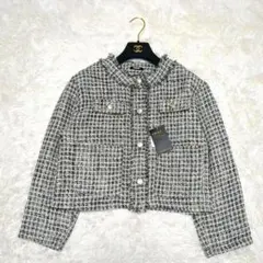 新品 タグ付き✨ＲＭＡＦ ラメツイード ノーカラージャケット 金ボタン Fサイズ