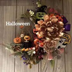 ハロウィンリース／三日月型フラワーリース／ハロウィンインテリア雑貨