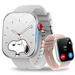 スマートウォッチ　シルバー　通話　LINE通知　バンド交換可能　大容量　充電