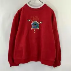 インポート　ダサかわ　トレーナー　スウェット　裏起毛　刺繍　古着　プルオーバー