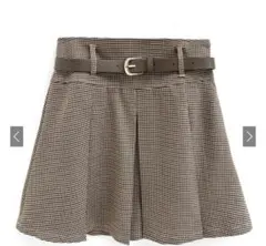 インパン裏地・ベルト付きチェック柄プリーツ ミニスカート［gm793］