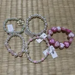 子供用 ビーズハートブレスレット5個セット