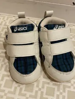 ファミリアasics ベビーシューズ ホワイト/ネイビー チェック柄