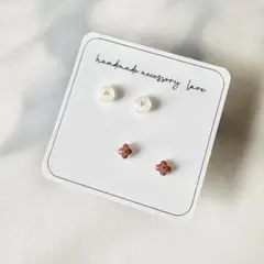 お花ミニピアスおまとめセット　くすみピンク　樹脂ポスト