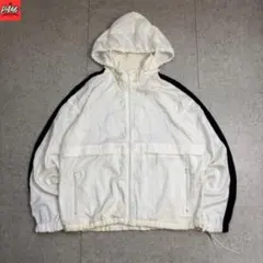 1265古着90s00sNIKE短丈ナイロンジャケット白スウッシュ刺繍ロゴ銀タグ