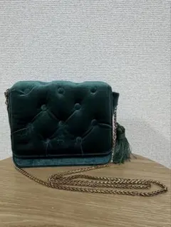 【美品】Accommode アコモデ ベロア チェーンショルダーバッグ グリーンのサムネイル