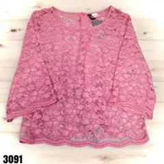H&M ピンク 花柄レース ブラウス 長袖トップス 36 3091