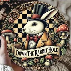 不思議の国のアリス　白うさぎとキノコ ブリキ看板