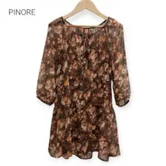 PINORE ピノーレ 花柄 シアー チュニック ワンピース 38 M ギャザー