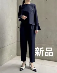 【新品タグ付】Re:EDIT パールボタンデザインセットアップ　ネイビー　M